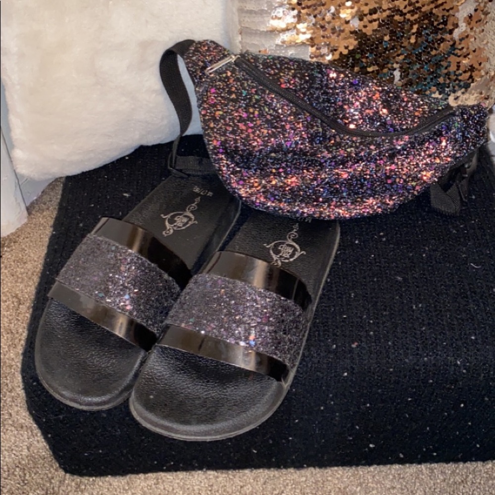 Matching glitter sandals and Fanny pack for summer